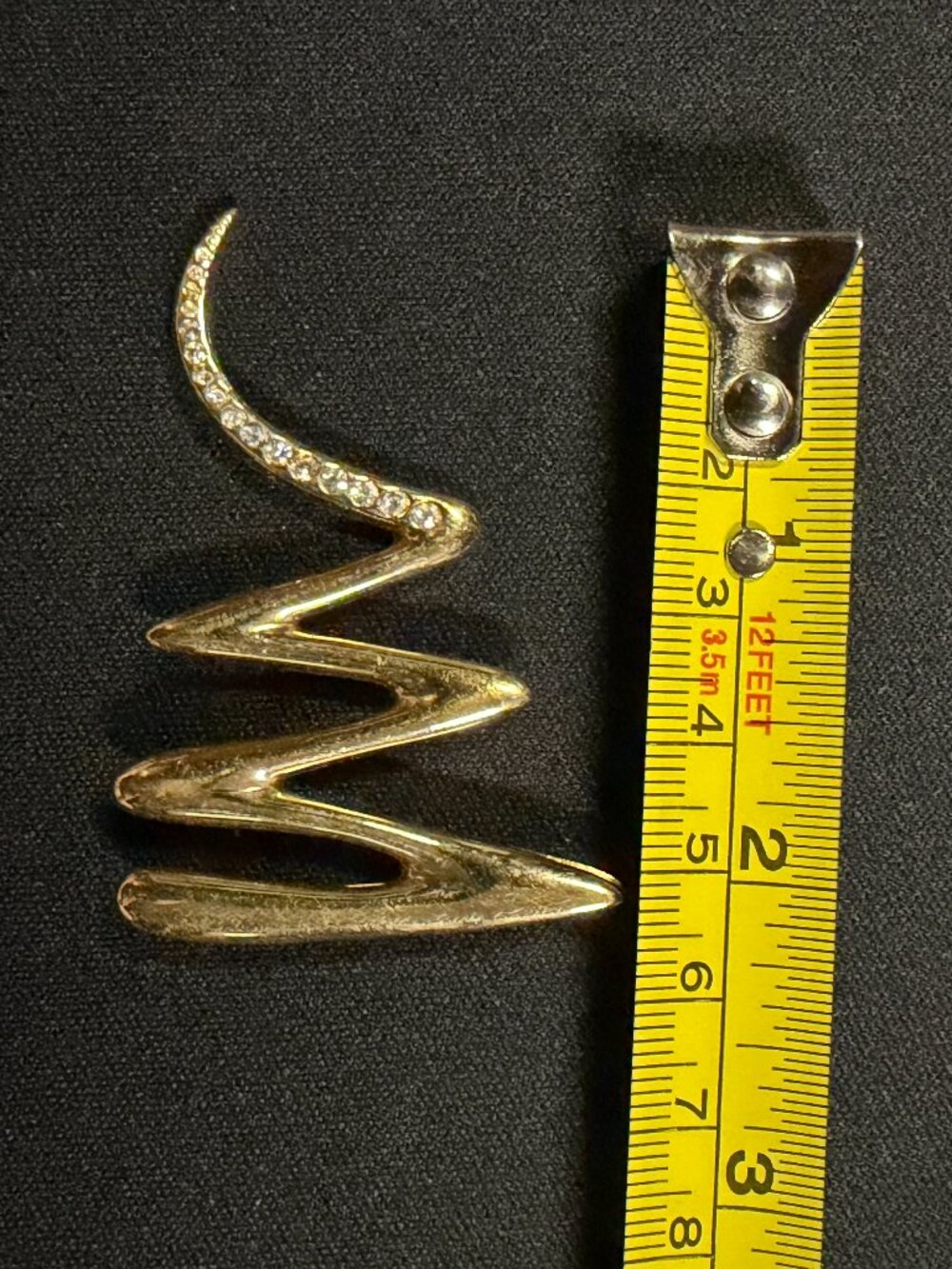 Vintage Gold Tone Rhinestone Zig Zag Brooch Abstract Squiggle Statement Pin
